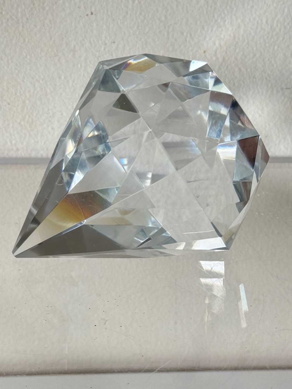 Tiffany & Co Crystal 4" Diamond Paperweight Signed Faceted Gem Large Decor